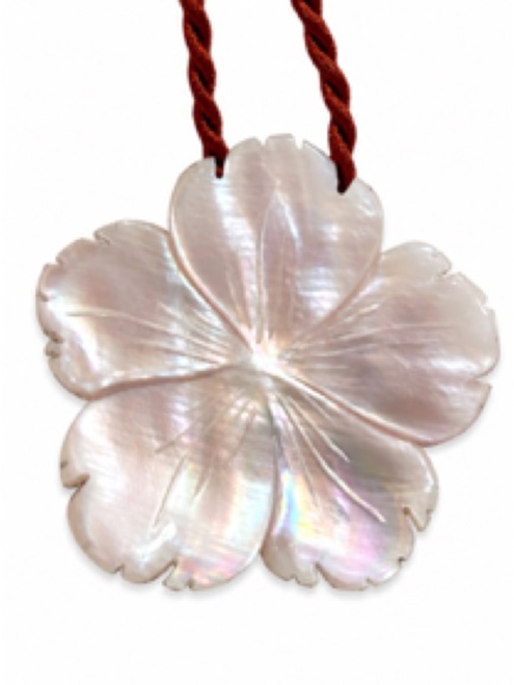 Mother-of-Pearl Plumeria Flower, Intricately Hand Carved Shell Flower Necklace